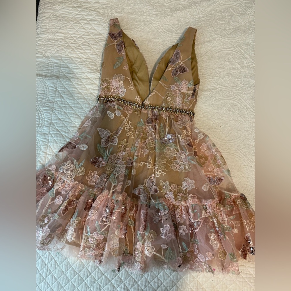 Mac Duggal Pink and Gold Floral Dress